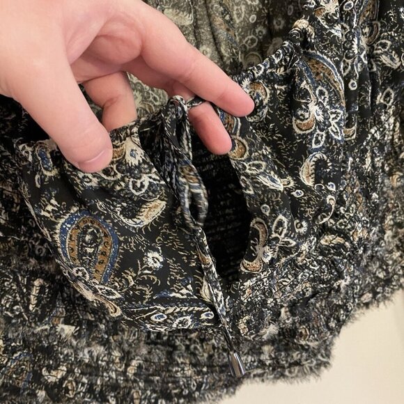 Free People Women M Black Paisley Boho Long Sleeve Smocked Lolita Peasant Top - Picture 5 of 10